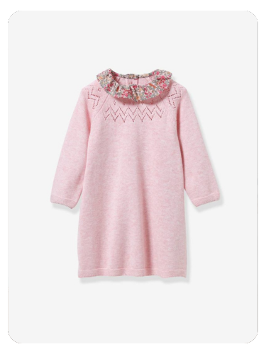 Mädchen Baby Strickkleid mit Liberty-Kragen CYRILLUS - rosa meliert